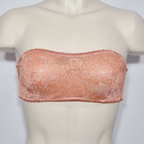 34C‎ Victoria's Secret Unlined Lace Strapless Underwire Bralette Orange - Picture 1 of 7